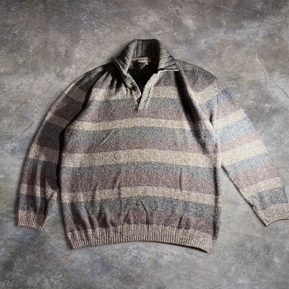 Ermenegildo Zegna Wool Striped Sweater Polo Mens XL Gray Blue Made in Italy